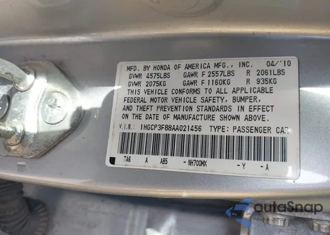 2010 Honda Accord 3.5 Ex-L z USA, uszkodzony, nr VIN 1HGCP3F88AA021456